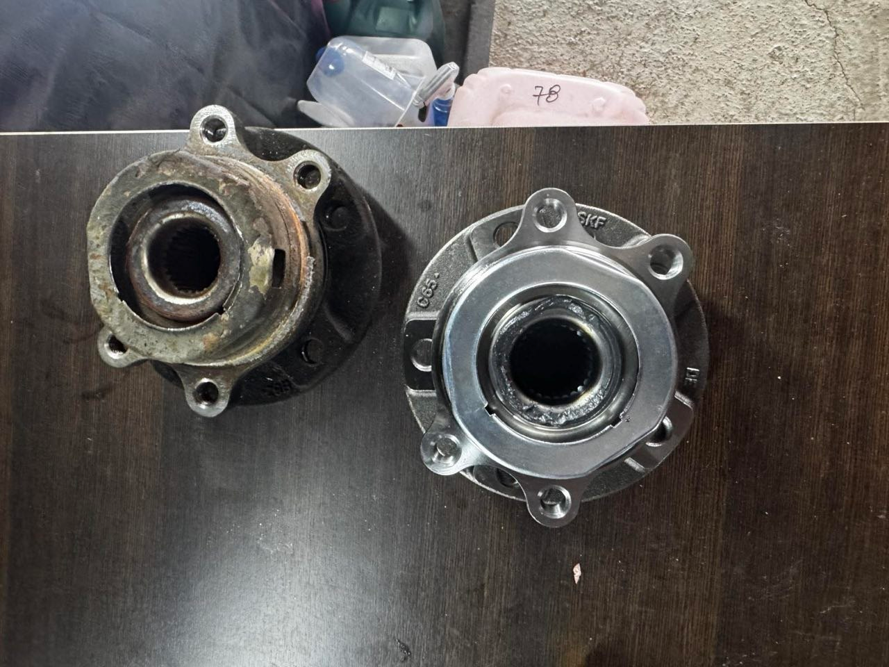 Old and new wheel hub parts